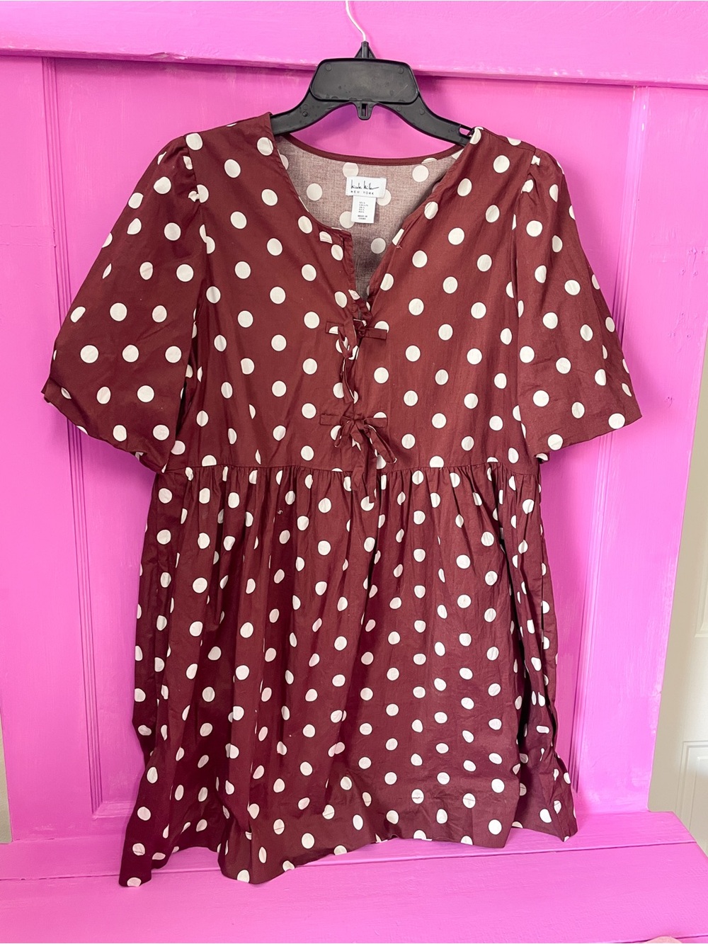 Nicole Miller Brown Polka Dot Tie-Front Mini Dress